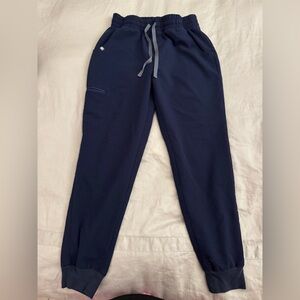 Figs Women's Navy Jogger scrubs with Gray Drawstring